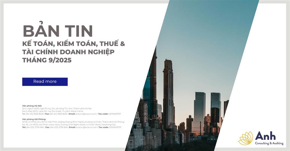 Bản tin kế toán, kiểm toán, thuế, và tài chính doanh nghiệp tháng 9 năm 2025